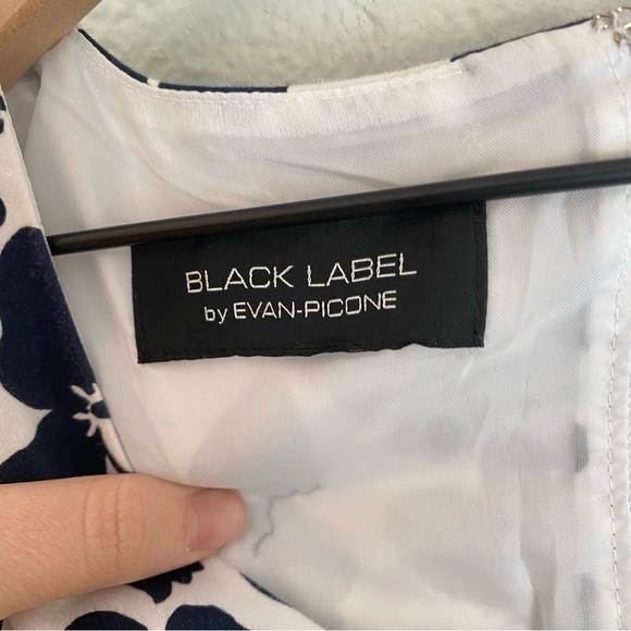 Evan‎ Picone black label navy Blue and White Tiered Ruffled Midi Dress - Picture 4 of 5